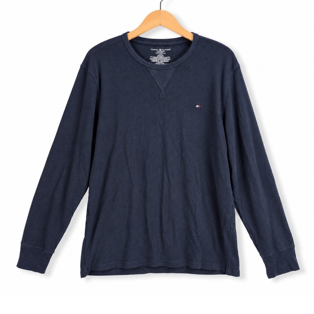 Tommy Hilfiger Waffle Knit Shirt Mens XXL Navy Blue Long Sleeve Crewneck Casual
